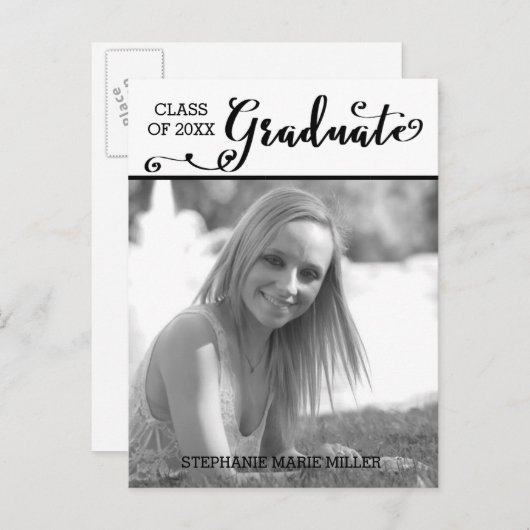 Graduate Script Vertical – はがき インビテーションポストカード (正面/裏面)