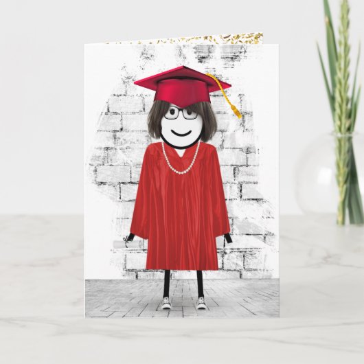 Graduate Stick Figure Girl with Diploma カード (正面)