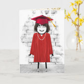 Graduate Stick Figure Girl with Diploma カード (黄色い花)