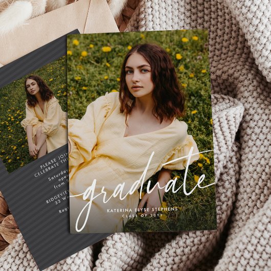 Graduate trendy modern script photo graduation 招待状