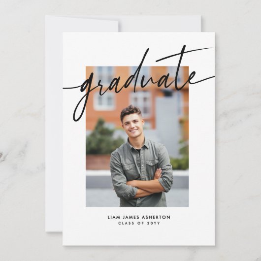 Graduate trendy modern script photo graduation 案内状 (正面)