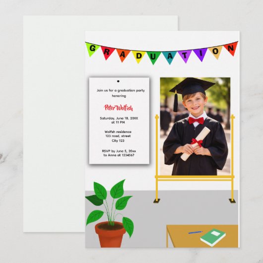 Graduated Kid Happy Class Graduation Invitation 招待状 (正面/裏面)