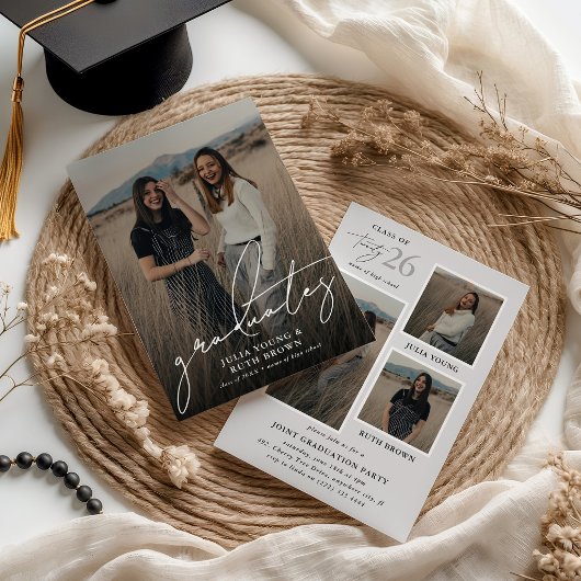 Graduates 4 Photo Collage Joint Graduation Party  招待状