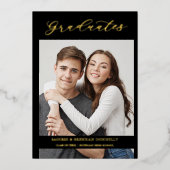 Graduates Golden Black Whimsical Calligraphy Photo 箔招待状 (正面)