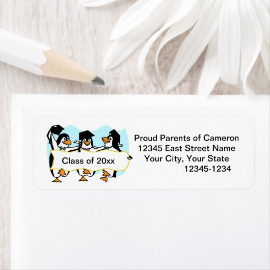 Graduating Dancing Penguins w/Banner ラベル (インサイチュ)
