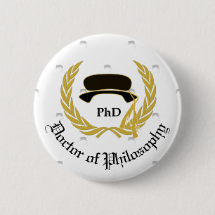 Graduation金ゴールドの月桂樹のリースのTam PhDの博士 缶バッジ