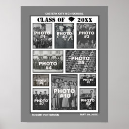 Graduation 10 Photos Collage Poster Gray ポスター