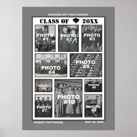 Graduation 10 Photos Collage Poster Gray ポスター (正面)