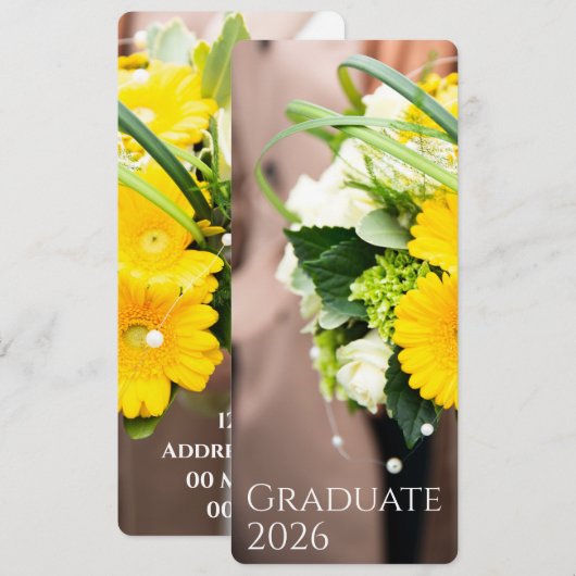 Graduation 2026 Custom Text Sunflower Announcement 招待状 (正面/裏面)