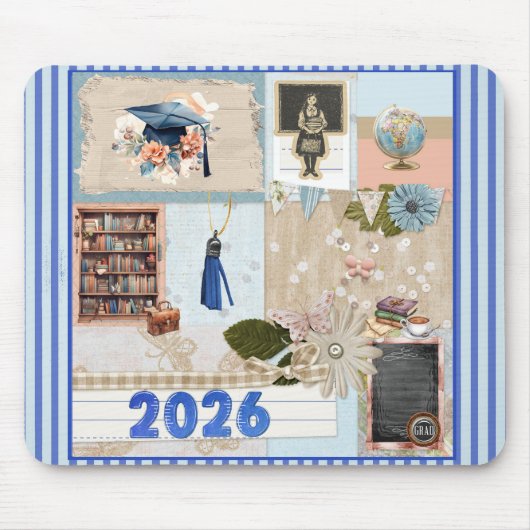Graduation 2026 Girl in Old School, Blue マウスパッド (正面)