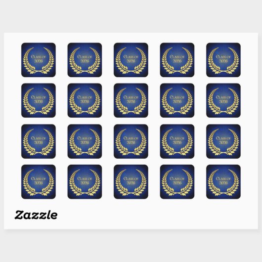 Graduation 2026 Gold Laurel Wreath On Blue スクエアシール (シート)