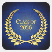 Graduation 2026 Gold Laurel Wreath On Blue スクエアシール (正面)