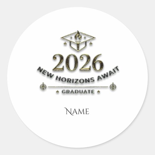 Graduation 2026 Gold Sticker / Pegatina Graduación ラウンドシール (正面)