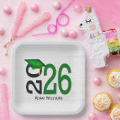 Graduation 2026 Green and Black On Wood ペーパープレート (パーティー)