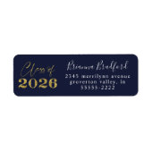 Graduation 2026 Navy Blue Gold Glitter ラベル (正面)