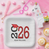 Graduation 2026 Red and Black On Whitewashed Wood ペーパープレート (パーティー)