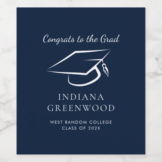 Graduation 2026 Script Navy Blue Celebration ワインラベル (シングルラベル)