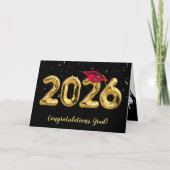 Graduation 2026 With Red Cap and Confetti カード (正面)
