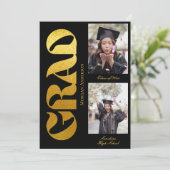 Graduation 2 Photo Black and Gold Announcement 招待状 (スタンド正面)