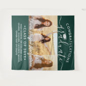 Graduation 3 Photo Collage Dark Green Backdrop タペストリー (正面(横))