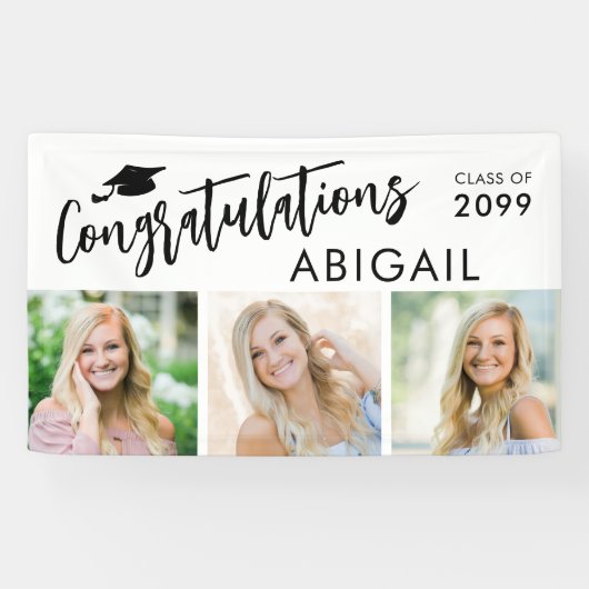 Graduation 3 Photos Congratulations Name 横断幕 (横)