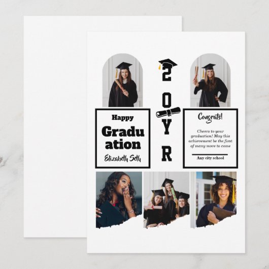 Graduation 5 Photo Celebration Graduate Template カード (正面/裏面)