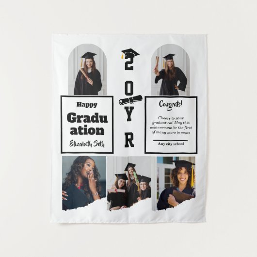 Graduation 5 Photo Celebration Graduate Template タペストリー (正面)