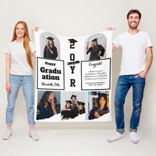 Graduation 5 Photo Celebration Graduate Template フリースブランケット (インサイチュ)