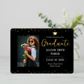 Graduation Announcement Black and Gold Photo 箔招待状 (立ち正面)