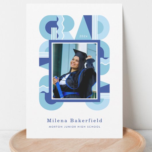 Graduation announcement class of 2026 blue white 案内状