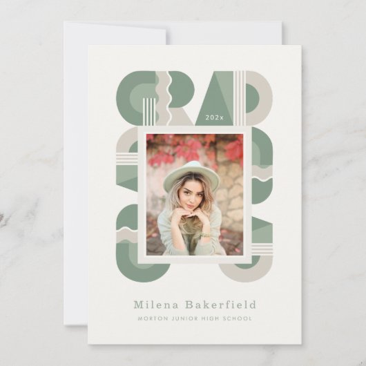 Graduation announcement class of 2026 sage green 案内状 (正面)