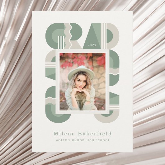 Graduation announcement class of 2026 sage green 案内状