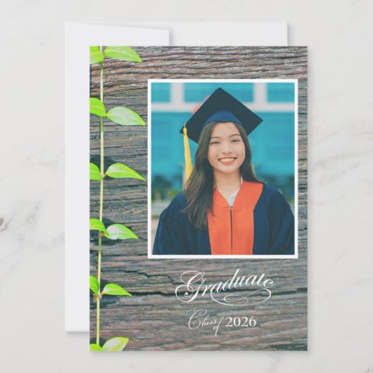 Graduation Announcement College, Rustic Card カード (裏面)