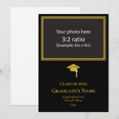 Graduation Announcement w/ Mortarboard(Gold Theme) 招待状 (正面/裏面)