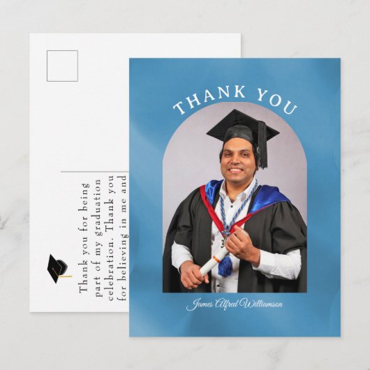 Graduation Arch blue background Thank You postcard ポストカード (正面/裏面)