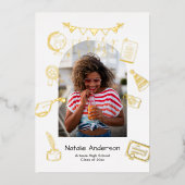 Graduation Arch Photo Hand Drawn Gold Announcement 箔招待状 (正面)