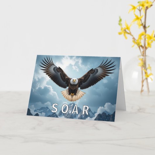 Graduation Bald Eagle With SOAR Text カード (黄色い花)