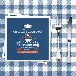 Graduation BBQ Backyard Navy Blue スタンダードカクテルナプキン