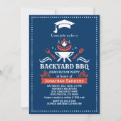 Graduation BBQ Backyard Navy Blue 招待状 (正面)