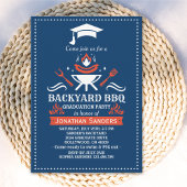 Graduation BBQ Backyard Navy Blue 招待状