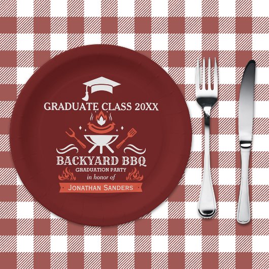 Graduation BBQ Backyard Party Red color ペーパープレート