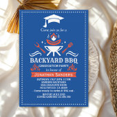 Graduation BBQ Backyard Royal Blue 招待状