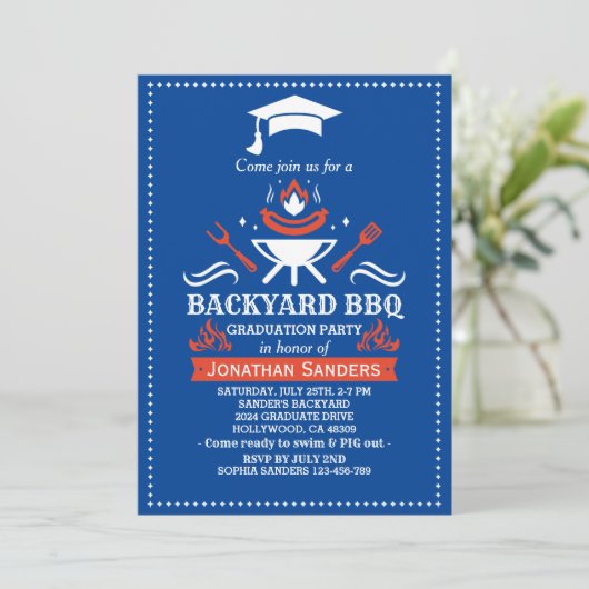 Graduation BBQ Backyard Royal Blue 招待状 (スタンド正面)