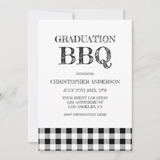 Graduation BBQ Gingham 招待状 (正面)