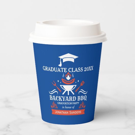 Graduation BBQ Party Backyard Blue Color 紙コップ (裏面)