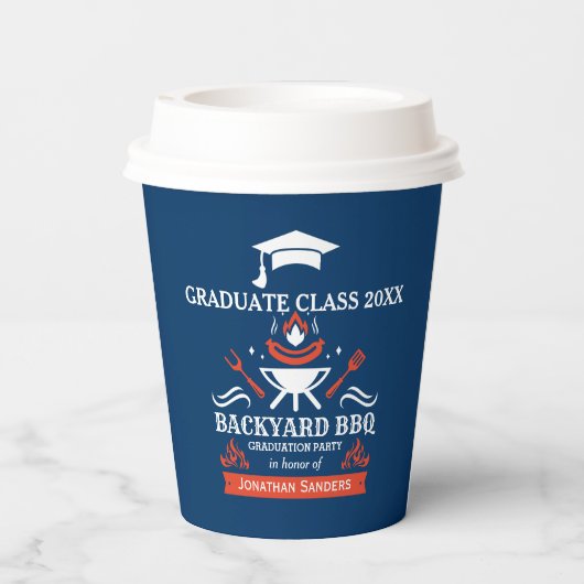 Graduation BBQ Party Backyard Navy Blue 紙コップ (裏面)
