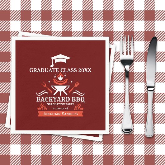 Graduation BBQ Party Backyard Red Background スタンダードカクテルナプキン