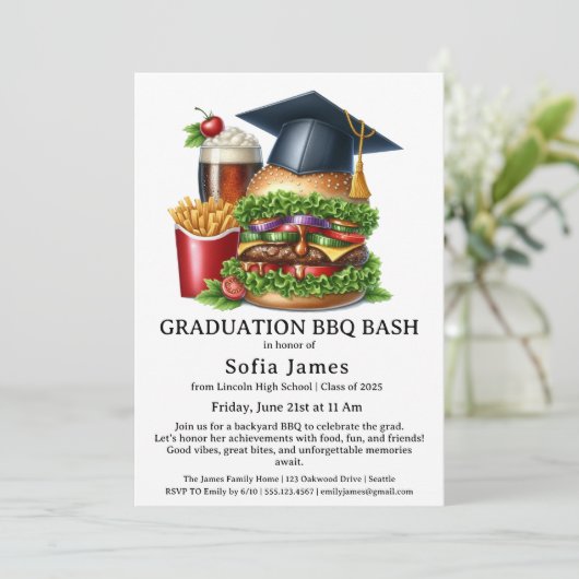 Graduation BBQ Party Invitation | Backyard Cookout 招待状 (スタンド正面)