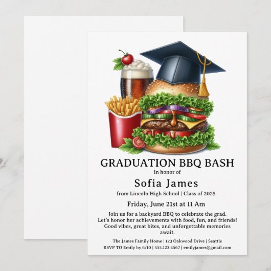 Graduation BBQ Party Invitation | Backyard Cookout 招待状 (正面/裏面)
