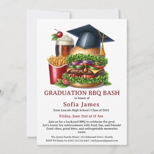 Graduation BBQ Party Invitation | Backyard Cookout 招待状 (正面)